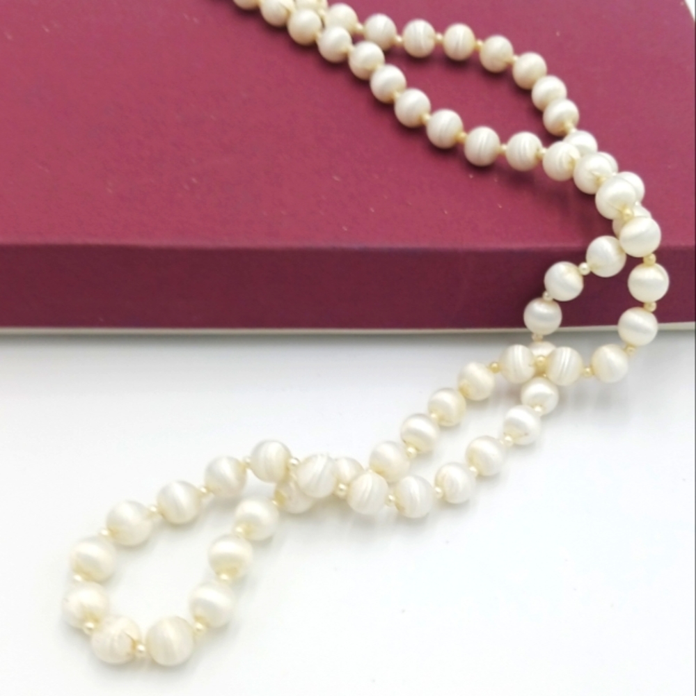 Vintage White Fabric Beaded Necklace